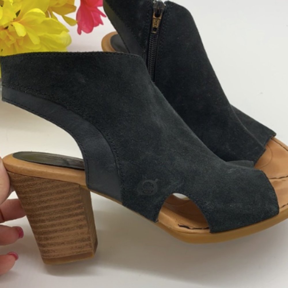 Born Suede Black Peep Toe Heels | size 7.5 , originally $75